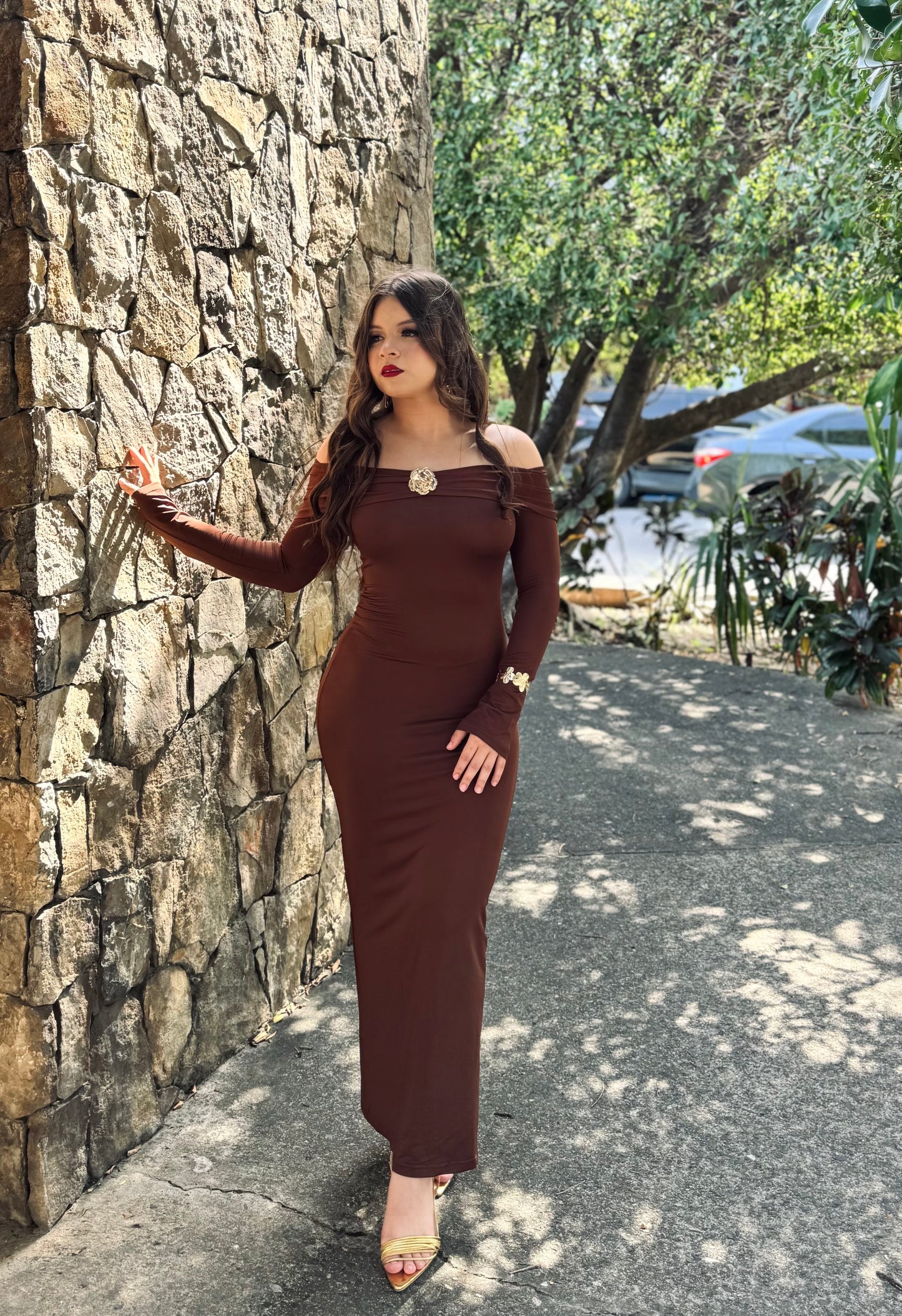 VESTIDO MLARGA FLOR METAL