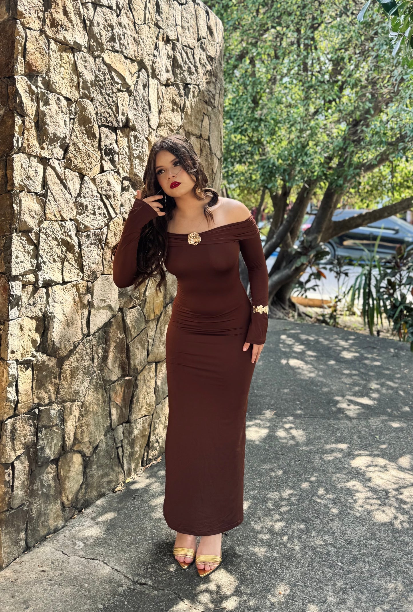 VESTIDO MLARGA FLOR METAL
