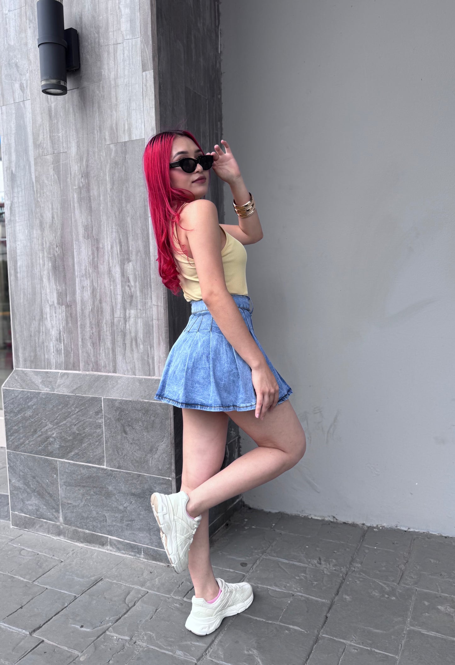 FALDA PLISADA JEANS C CINTURON