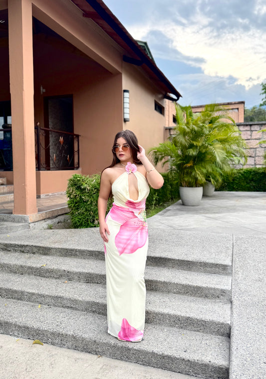 MAXI DRESS AJUSTADO C FLOR