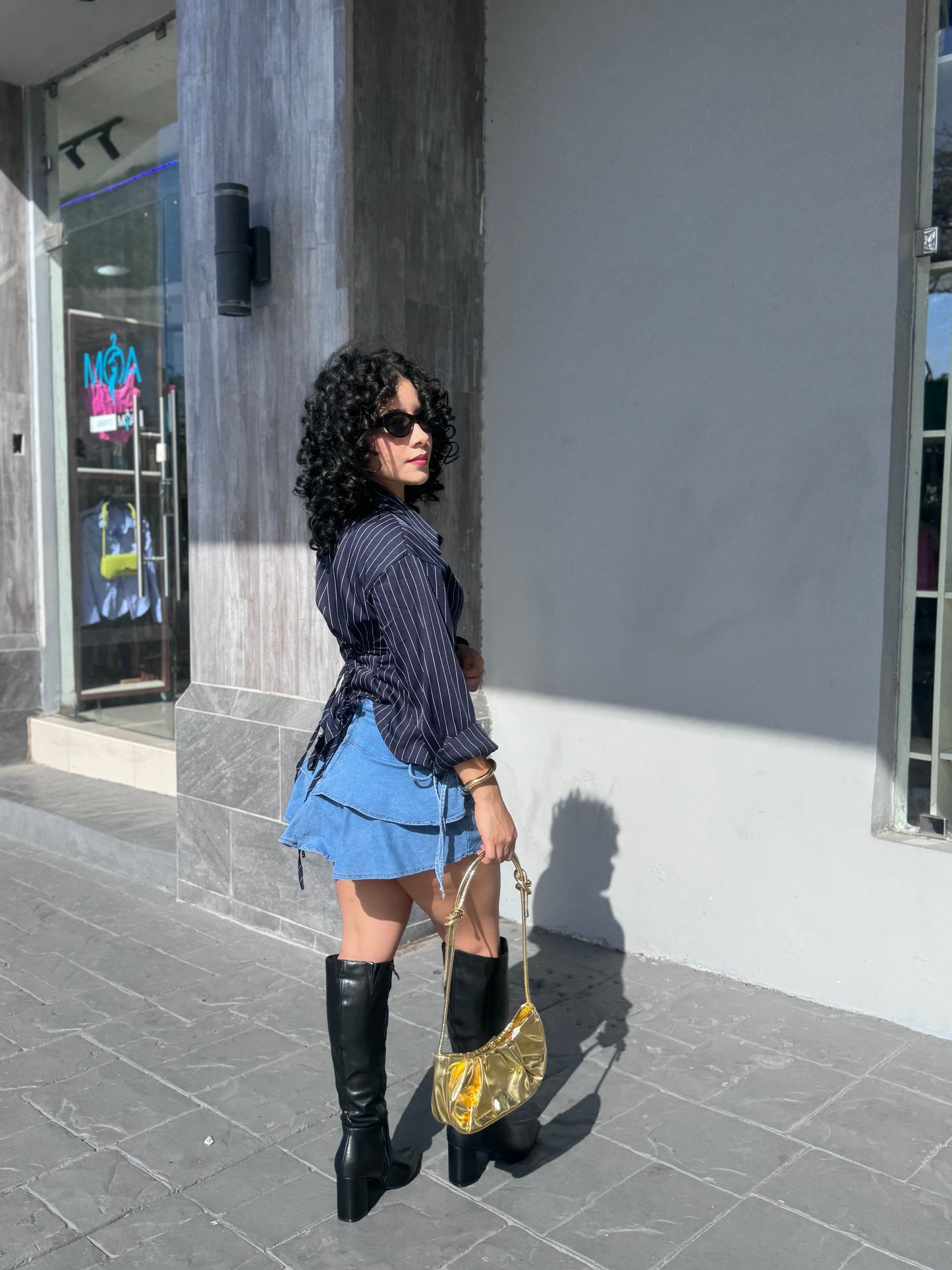 FALDA DENIM FRUNCIDA
