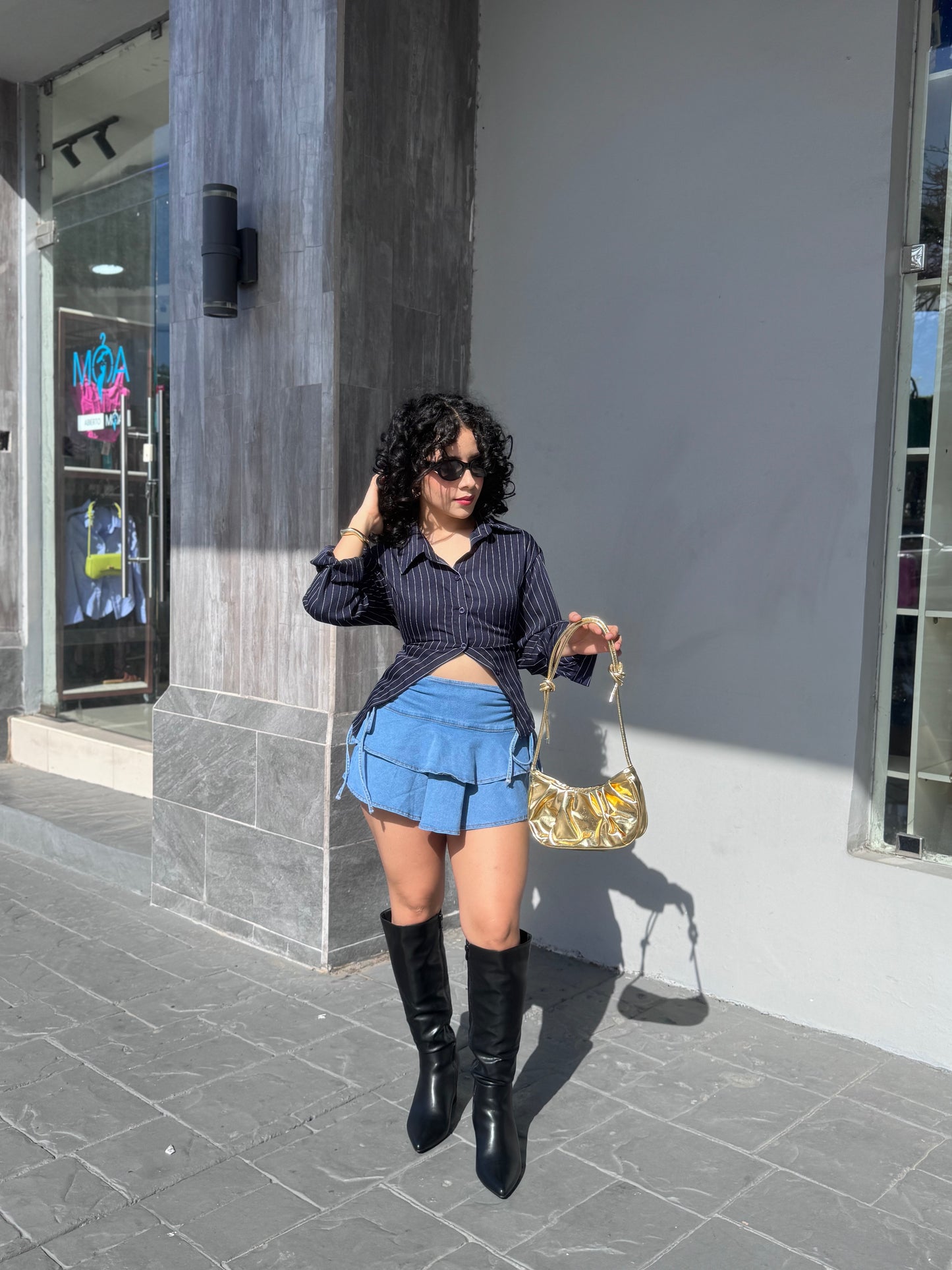 FALDA DENIM FRUNCIDA