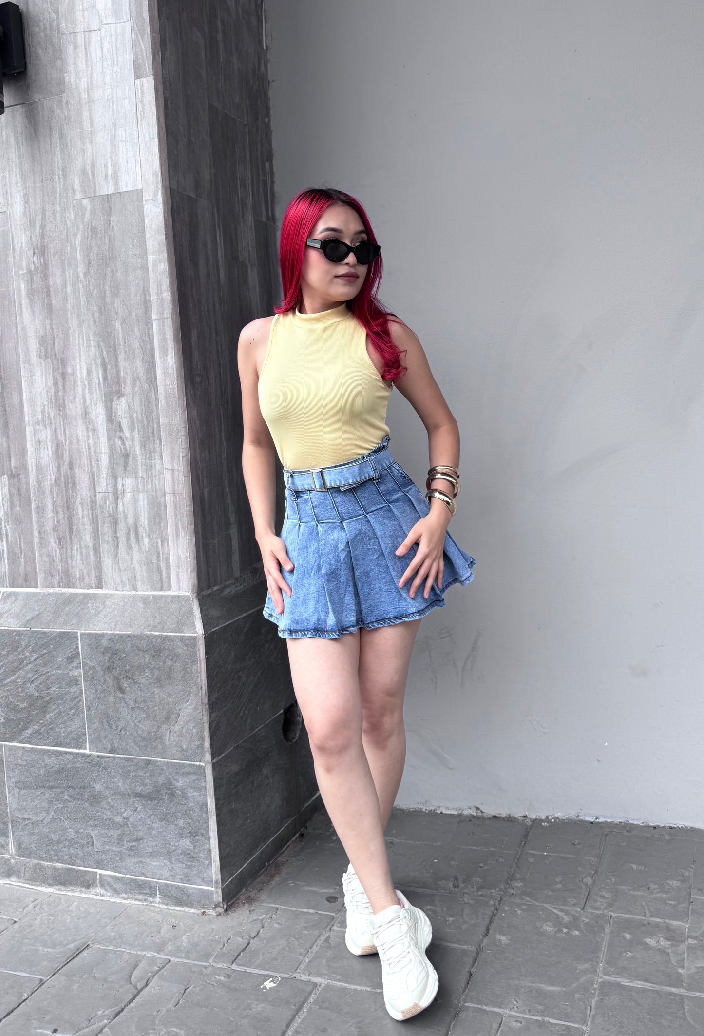 FALDA PLISADA JEANS C CINTURON
