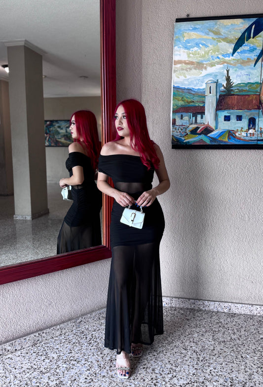 MAXI DRESS AL HOMBRO PLISADO