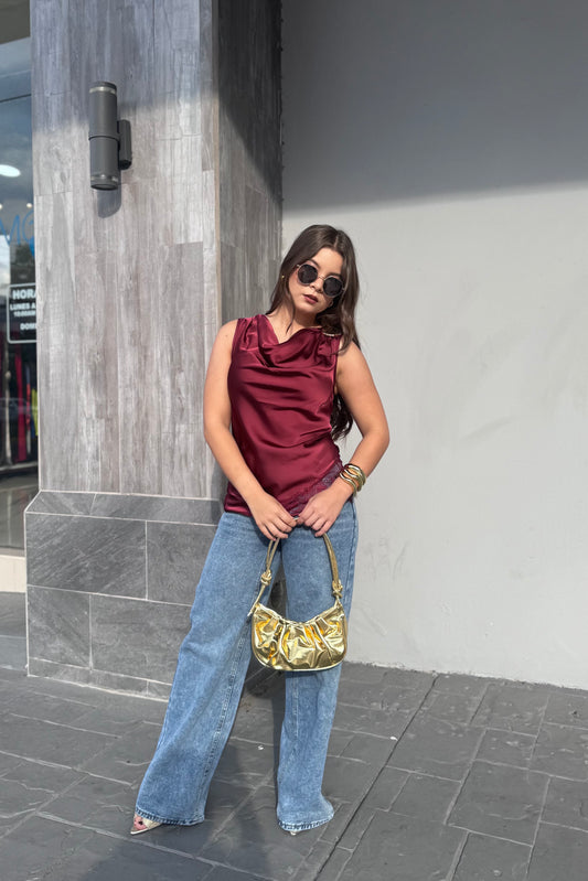 BLUSA DE SEDA TOQUE METAL