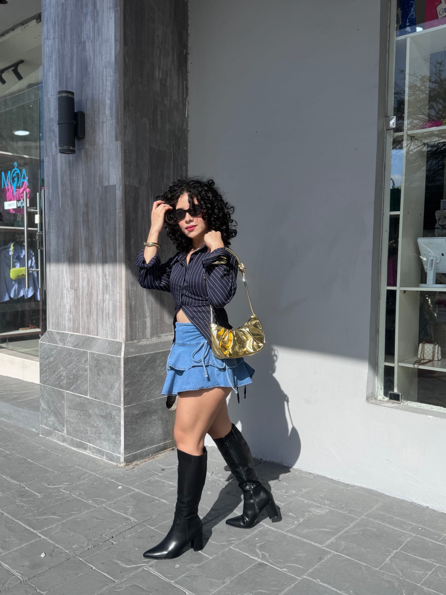 FALDA DENIM FRUNCIDA