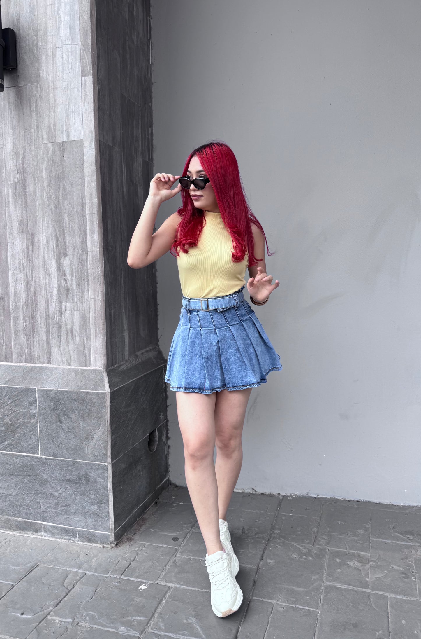 FALDA PLISADA JEANS C CINTURON