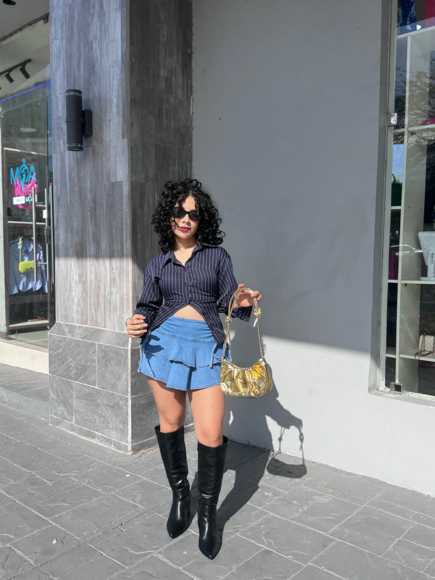 FALDA DENIM FRUNCIDA