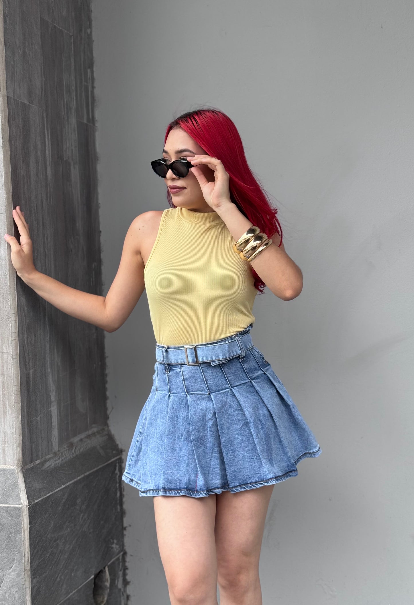 FALDA PLISADA JEANS C CINTURON
