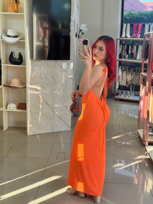 ORANGE DRESS FRUNCIDO