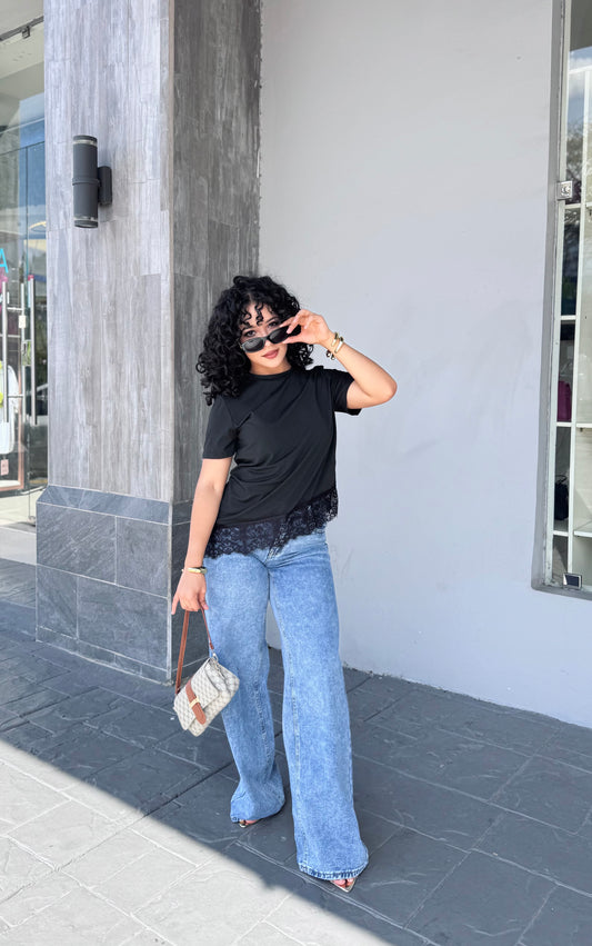 BLUSA EFECTO ENCAJE (tela algodón)