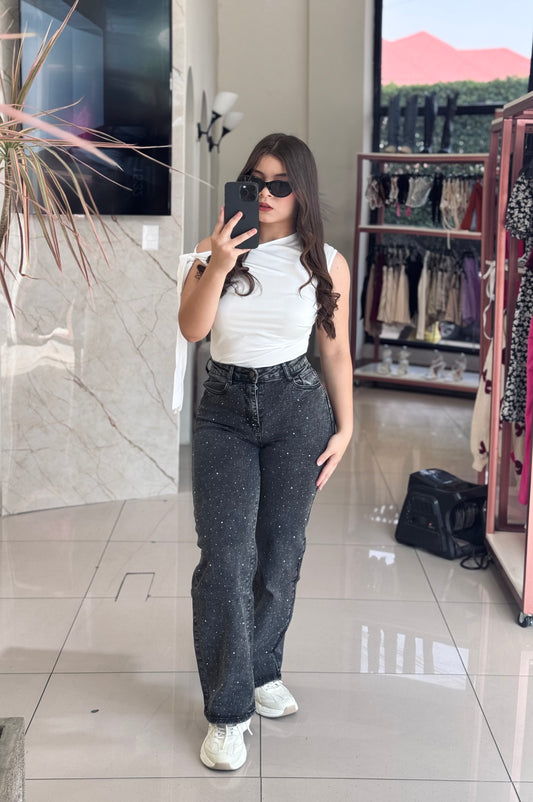 MOM JEANS BRILLO GRIS DESLAVADO