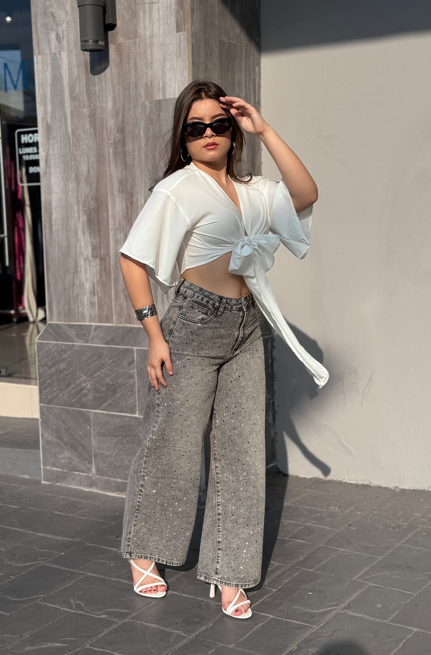 MOM JEANS ANCHO BRILLO
