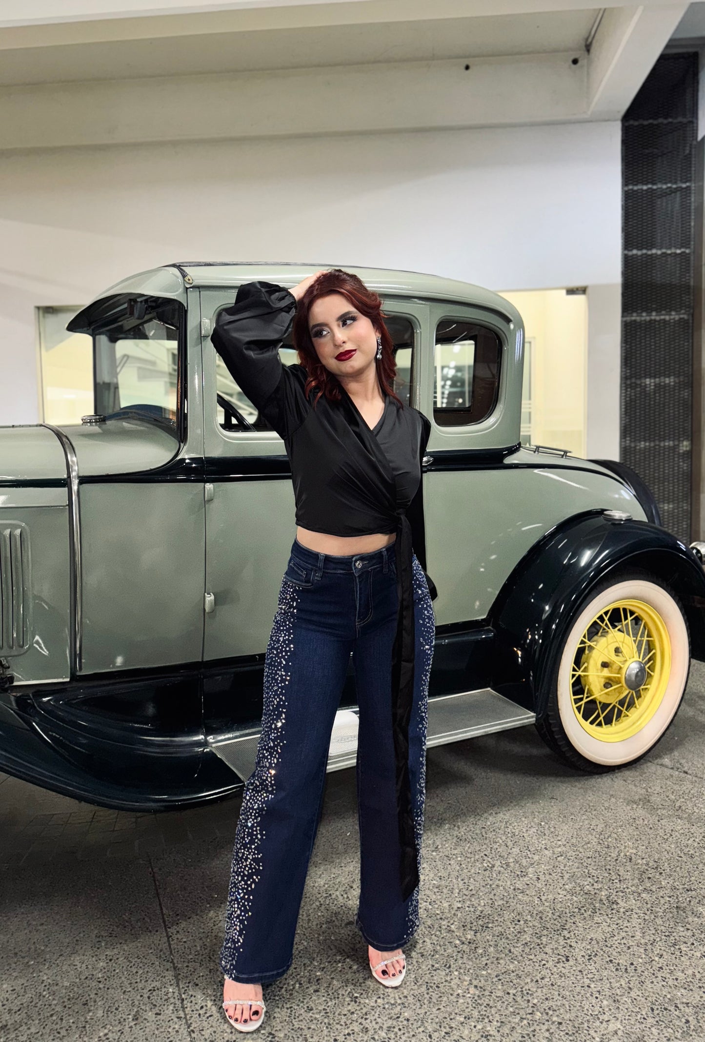 STRAIGHT WIDE JEANS BRILLO COSTADOS