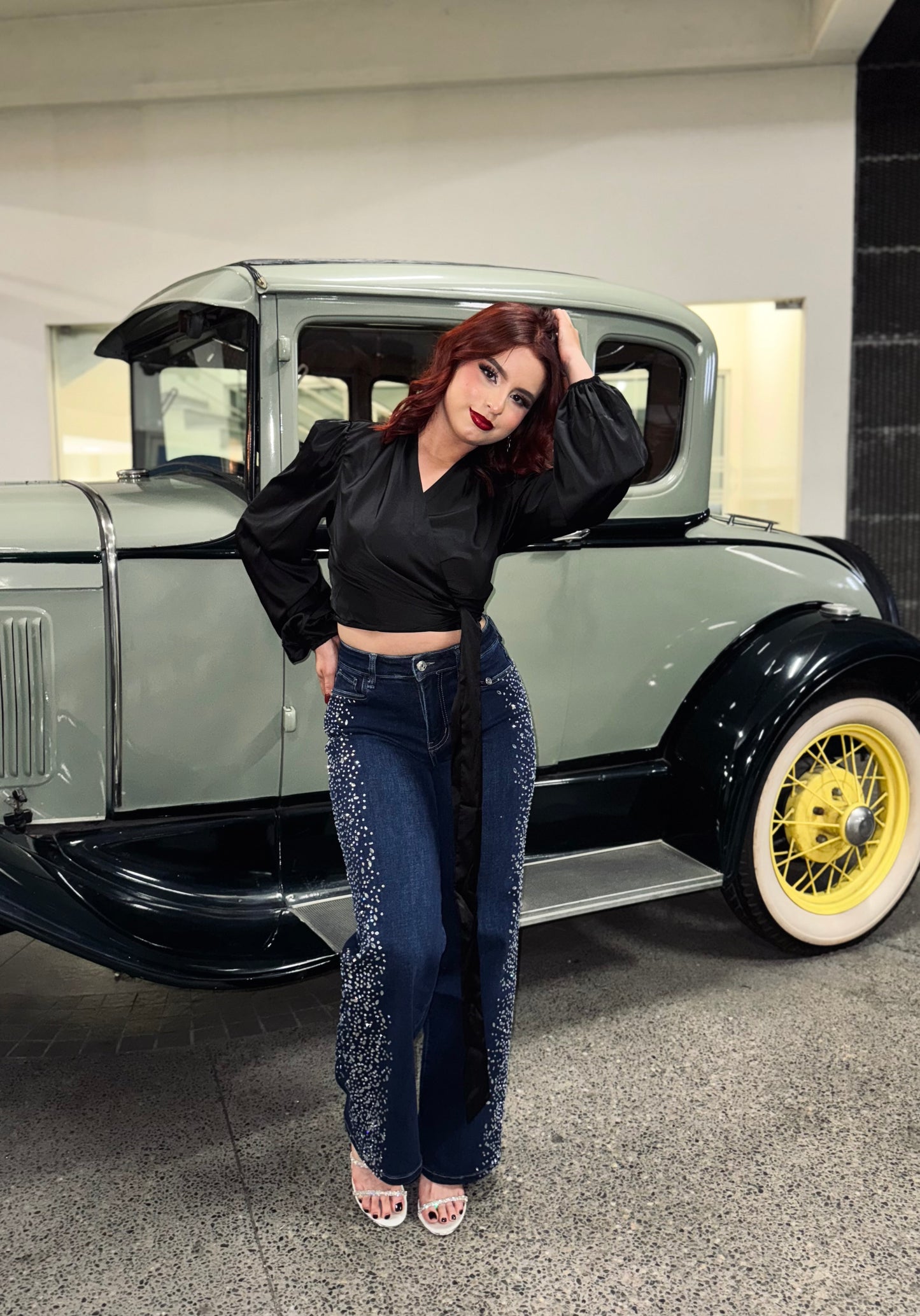 STRAIGHT WIDE JEANS BRILLO COSTADOS